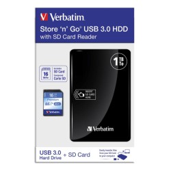 Verbatim externí pevný disk s integrovanou čtečkou paměťových karet, Store N Go, 2.5", USB 3.0 (3.2 Gen 1), 1TB, 1000GB, 53421