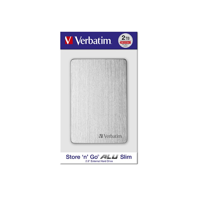 Verbatim externí pevný disk, Store,n,Go ALU Slim, 2.5", USB 3.0, 2TB, 2000GB, 53666, stříbrný