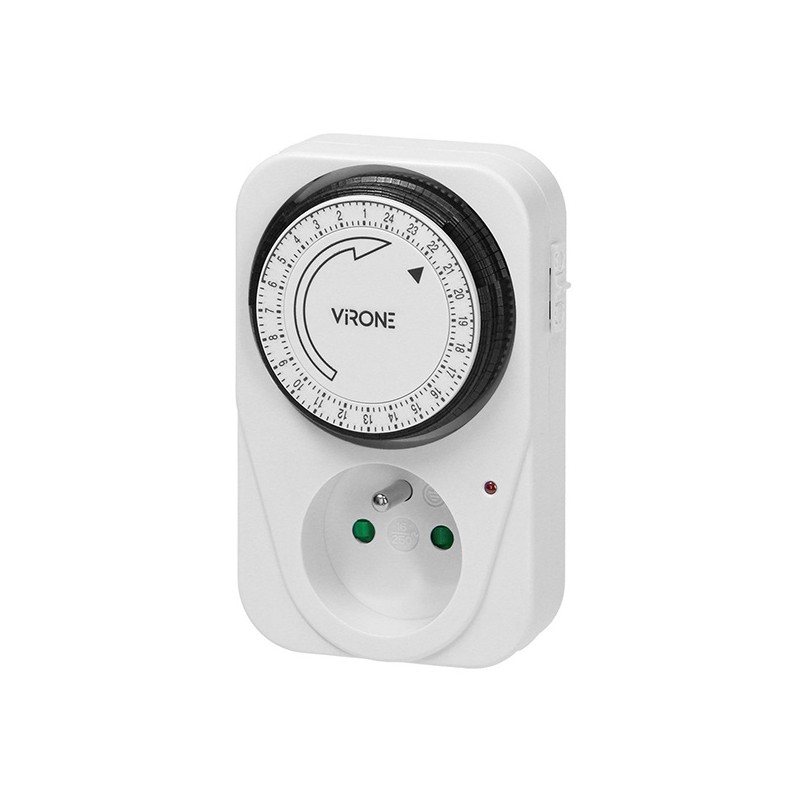 Zásuvka s mechanickým 24h časovačem 230V, 50Hz, max. 3500W, bílá, Virone, časovač