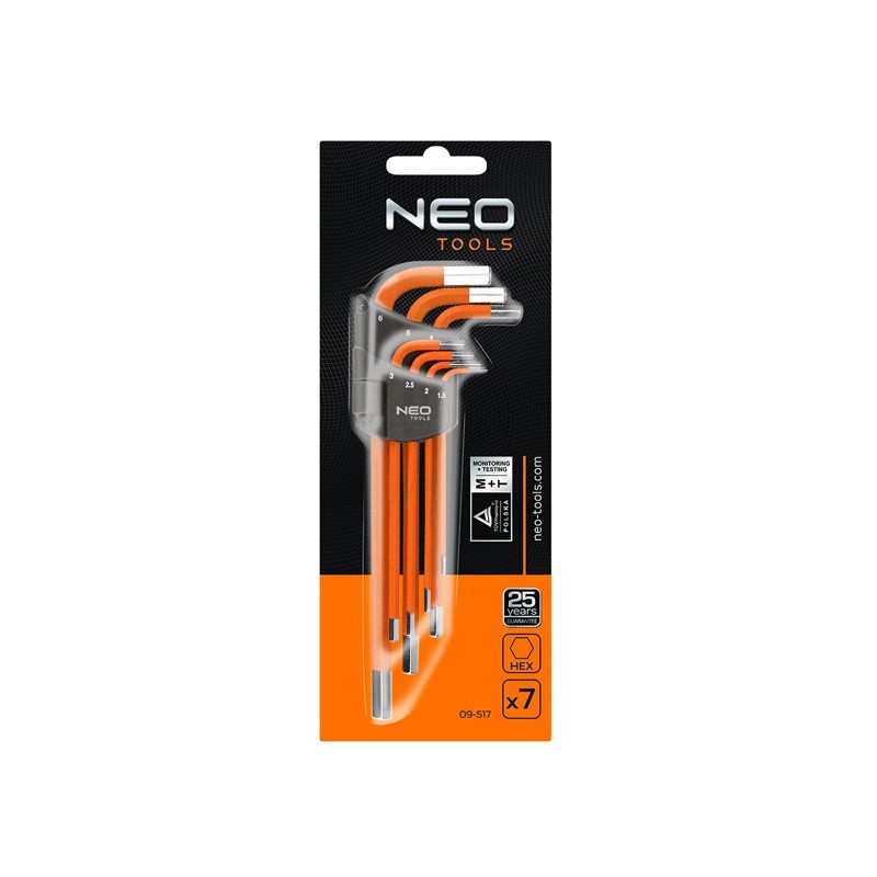 Šestihranné klíče 09-517, 1,5-6 mm, sada 7 ks, NEO TOOLS