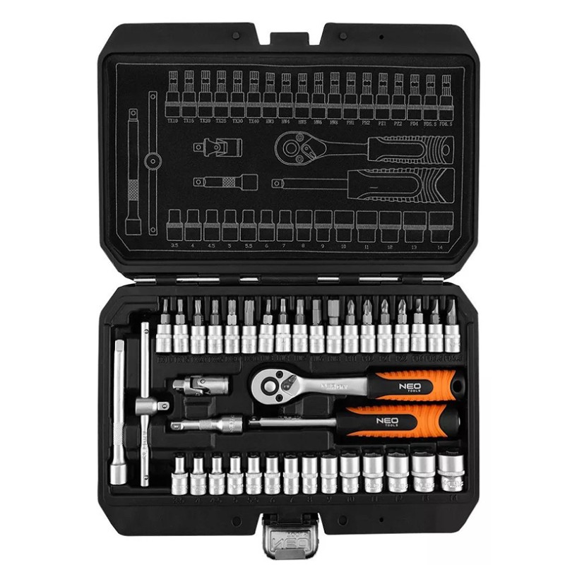Sada nástrčných klíčů, 10-232, 38 ks, velikost 1/4, kufřík,, NEO TOOLS