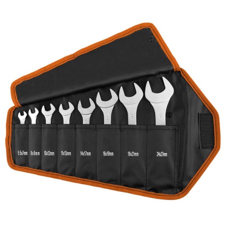 Dvojitý otevřený klíč, 09-860, Sada 8ks, 5.5-27 mm, supertenké, pouzdro, NEO TOOLS