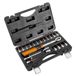 Momentový klíč se sadou bitů, 08-821, 21 ks, velikost 1/4, kufřík,5 - 25 Nm, NEO TOOLS