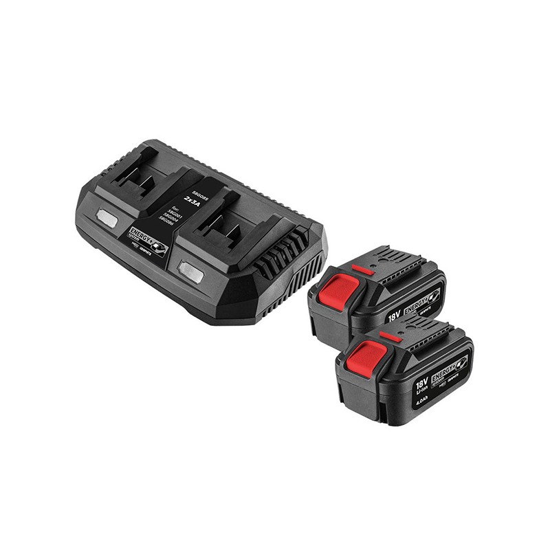 Sada duální nabíječky akumulátorů + 2x 4Ah baterií, 230V, 58GE134, Energy+, Graphite