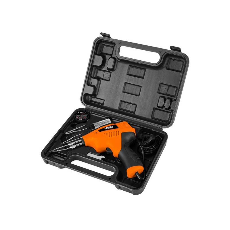 Pájecí pistole s kufříkem 200W, NEO TOOLS 19-152, nastavitelná teplota, ergonomická, plast, oranžová