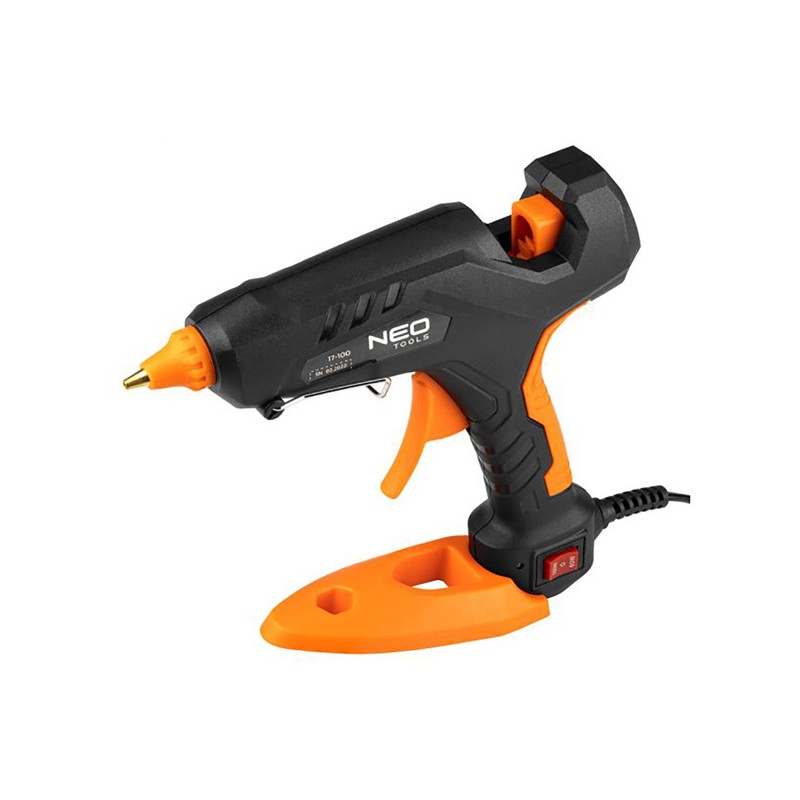 Sada tavicí pistole a 12 kusů tavných tyčinek 11mm, 60/100W, NEO TOOLS 17-100, 3 chrániče na prsty, látkové pouzdro