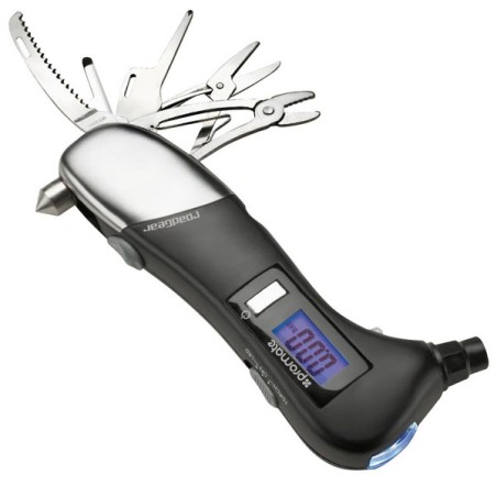 Digitální měřič tlaku v pneumatikách Promate roadGear 0.1-10bar, černý, multifunkční, DOPRODEJ
