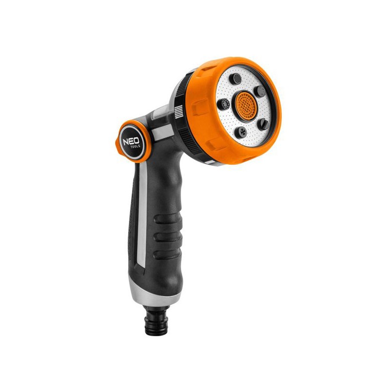 NEO TOOLS pistolový rozprašovač s regulací proudu 5 funkcí, ZAP/VYP palcem, oranžovo-černá, 15-708