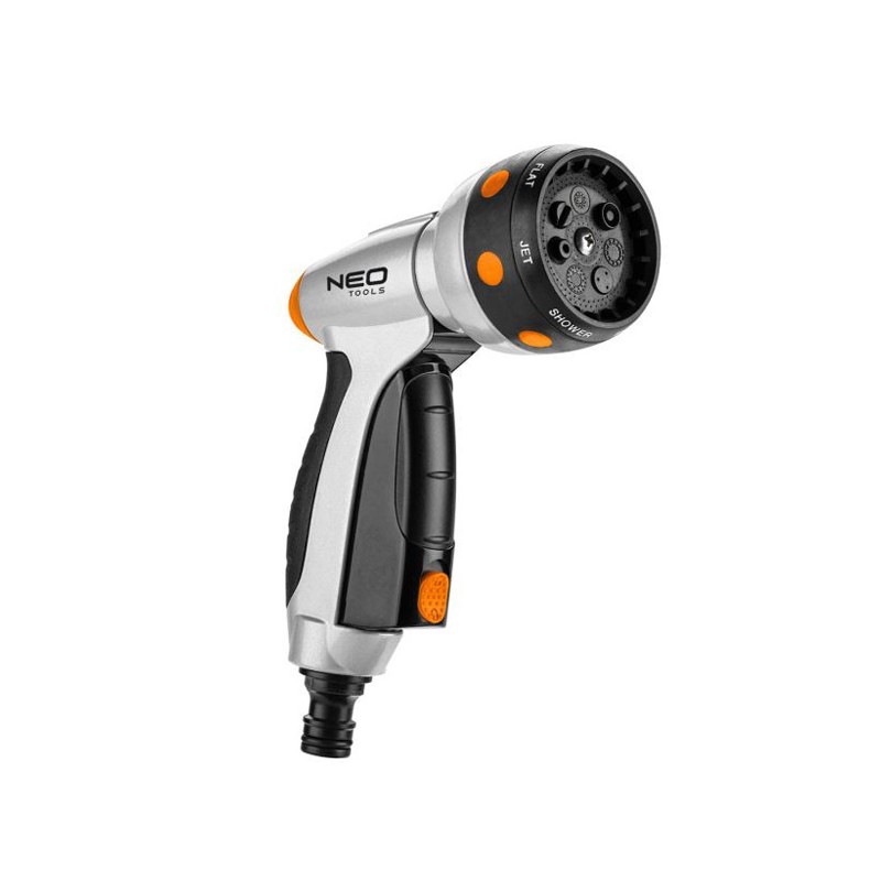NEO TOOLS pistolový rozprašovač 7 funkcí, CLICK ON/OFF, oranžovo-černá, 15-706