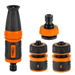 NEO TOOLS sada rozprašovač, 2 rychlospojky přípojka na kohoutek, 1/2", oranžovo-černá, 15-710