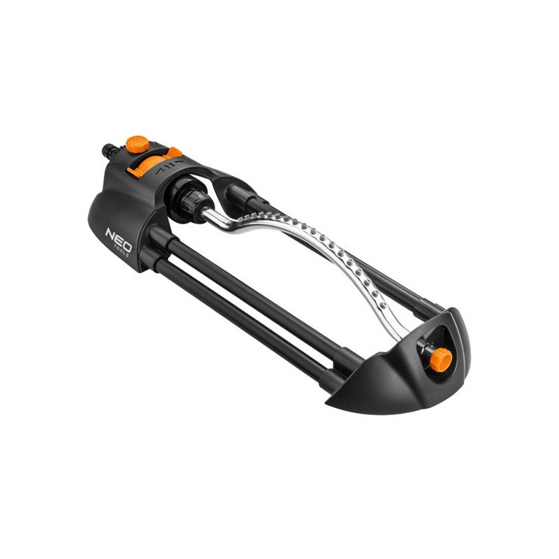 NEO TOOLS oscilační postřikovač, 18 trysek pro plochu až 14x19m, 1/2" i 3/4", oranžovo-černý, 15-771