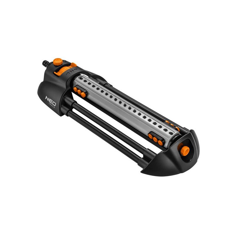 NEO TOOLS oscilační postřikovač, 20 trysek pro plochu až 16x20m, 1/2" i 3/4", oranžovo-černý, 15-772