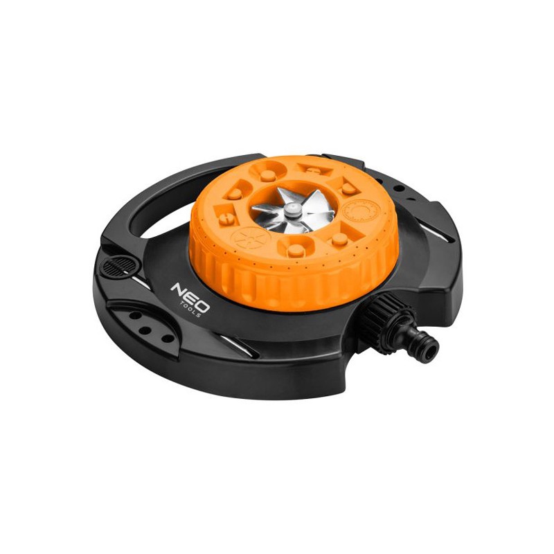 NEO TOOLS rotační postřikovač, 9 funkcí postřiku pro plochu od 35 do 95m2, 1/2" i 3/4", oranžovo-černý, 15-780