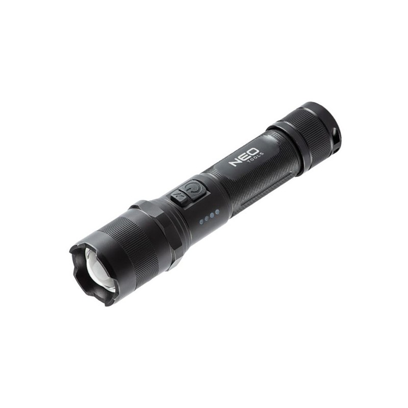 Dobíjecí svítilna, 1xLED, 1x2200 mAh, hliník, černá, IPX4, funkce zoom