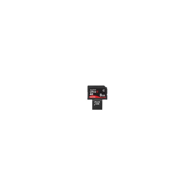 SanDisk SecureDigital ULTRA II PLUS USB 8GB SDHC, rychlost zápis/čtení 60x/66x (150kB/s 1x) tj. 9/10MB/s, pouzdro