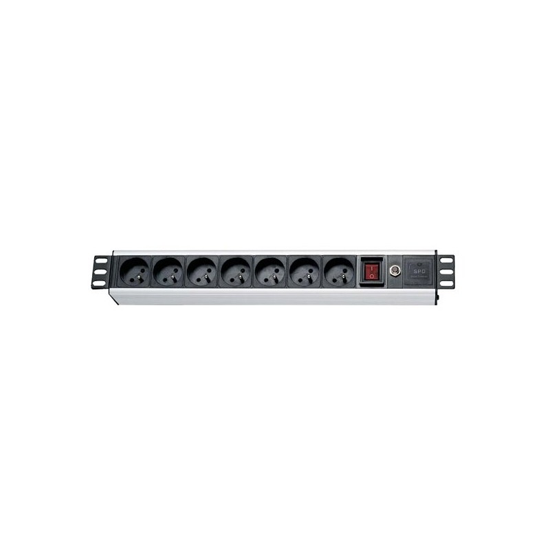 19" rozvodný panel XtendLan 7x230V, ČSN, vypínač, indikátor napětí, přepěťová ochrana, proudová ochrana kabel 1,8m, výška 1,5U