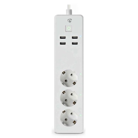 NEDIS Wi-Fi chytrý prodlužovací přívod/ 3x zásuvka typu F/ 16A/ 4x USB/ 1,8m/ Android/ iOS/ Nedis® SmartLife/ bílá
