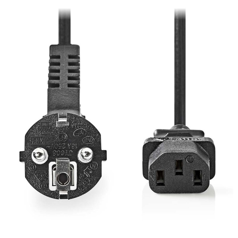 Nedis CEGL10000BK20 - Napájecí Kabel | Typ F Zástrčka | IEC-320-C13 | Úhlový | Přímý | 2 m | Černá