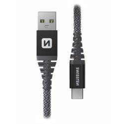 SWISSTEN DATOVÝ KABEL KEVLAR USB / USB-C 1,5 M ANTRACIT