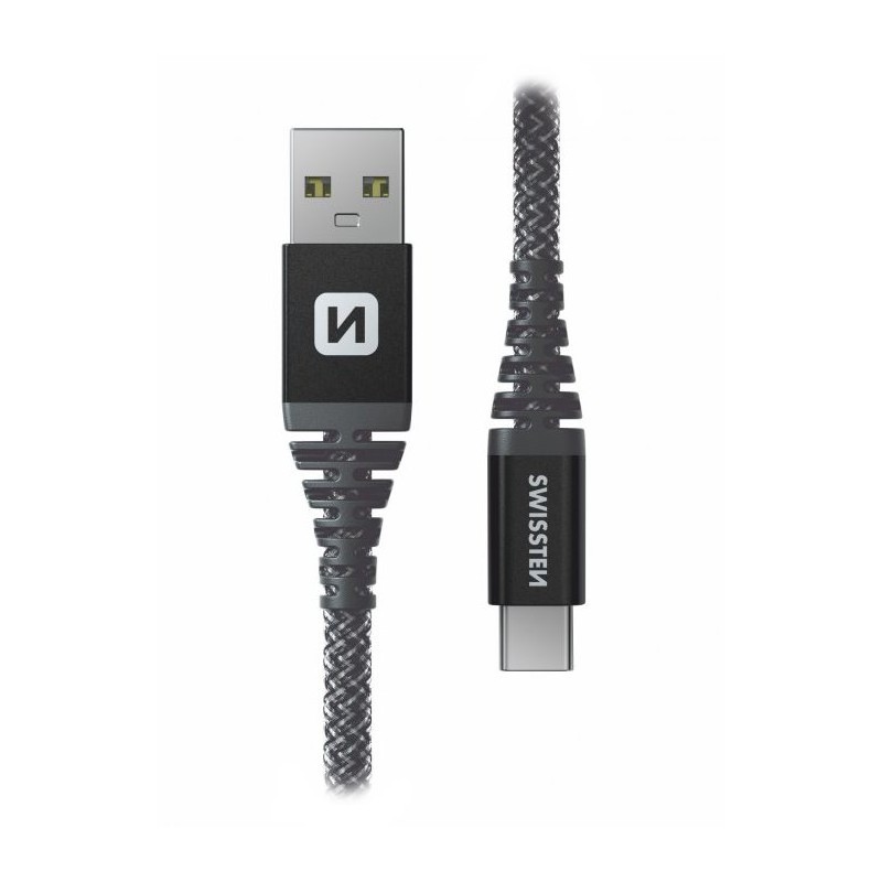 SWISSTEN DATOVÝ KABEL KEVLAR USB / USB-C 1,5 M ANTRACIT