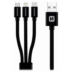 SWISSTEN DATOVÝ KABEL TEXTILE 3in1 MFi 1,2 M ČERNÝ