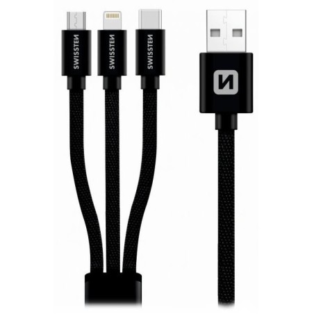 SWISSTEN DATOVÝ KABEL TEXTILE 3in1 MFi 1,2 M ČERNÝ