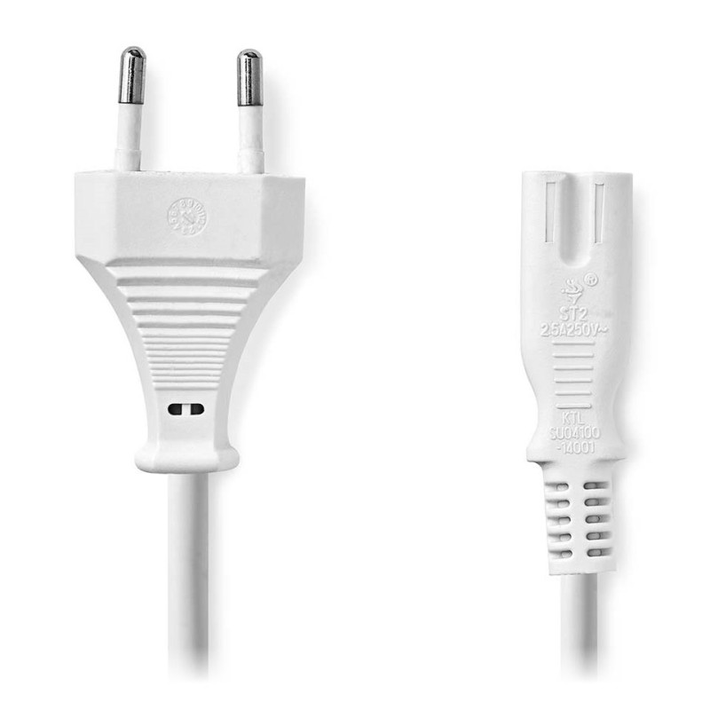 NEDIS napájecí kabel pro adaptéry/ Euro zástrčka - konektor IEC-320-C7/ přímý-přímý/ dvoulinka/ bílý/ bulk/ 5m