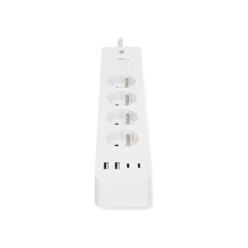NEDIS Wi-Fi chytrý prodlužovací přívod/ 3x zásuvka typu E/ 16A/ 2x USB-A/ 2x USB-C/ 2m/ Android/ iOS/ bílá