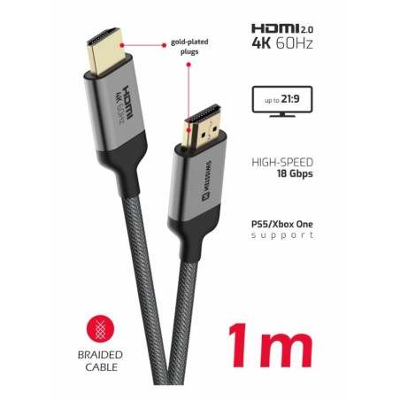 SWISSTEN KABEL HDMI NA HDMI 4K 60Hz 1,0 M