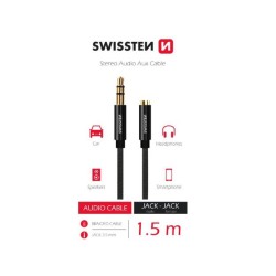 SWISSTEN AUDIO KABEL TEXTILE 3,5 mm JACK(samec) - 3,5 mm JACK (samice) 1,5 M ČERNÝ