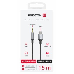 SWISSTEN AUDIO ADAPTÉR TEXTILE USB-C (samec) / 3,5 mm JACK (samec) 1,5M ČERNÝ (nahrazuje 73501303)