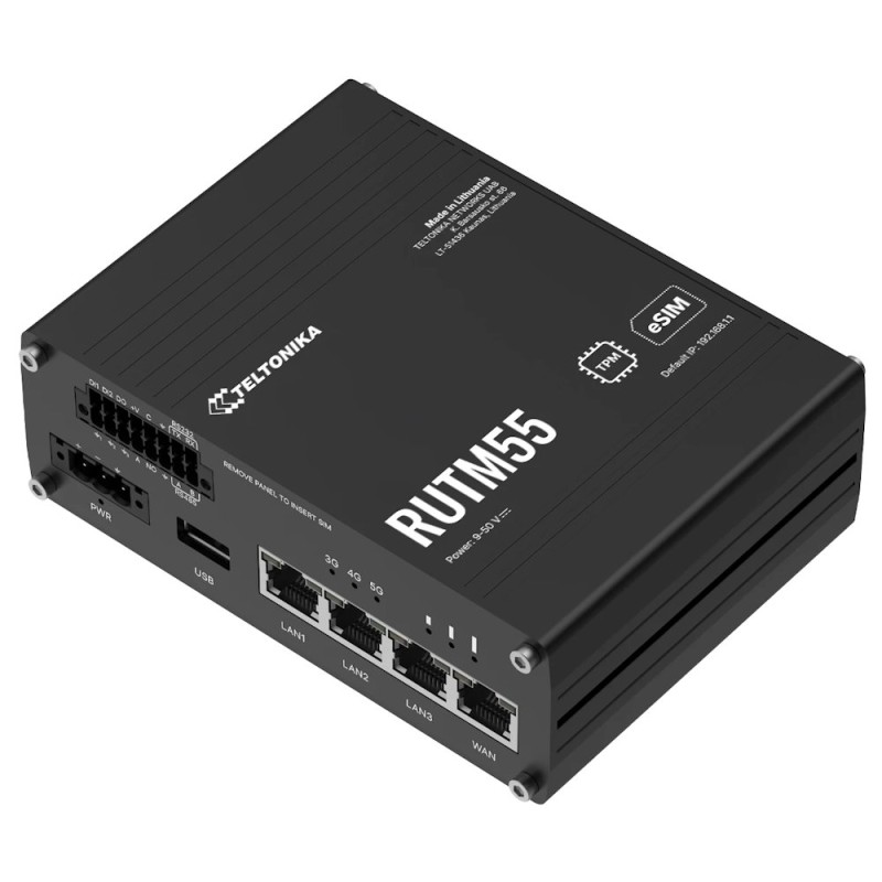 Teltonika RUTM55 průmyslový router, dual SIM + eSIM, 5G, 4x LAN, serial RS232/485, WiFi 5