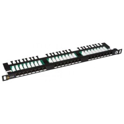 19" patch panel Solarix 24xRJ45 CAT5E UTP s vyvazovací lištou černý 0,5U SX24HD-5E-UTP-BK