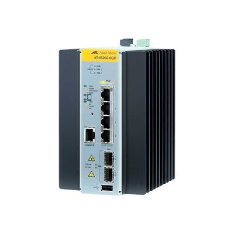 Allied Telesis AT IE200-6GP - Přepínač - řízený - 4 x 10/100/1000 (PoE+) + 2 x gigabitů SFP - lze montovat na konzolu DIN, pro