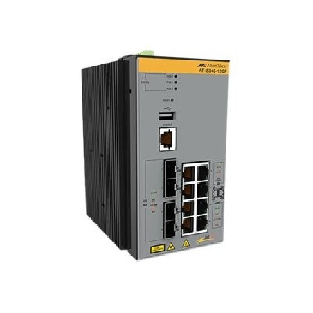 Allied Telesis AT IE340-12GP/C - Prepínac - konformní povlak - L3 - rízený - 8 x 10/100/1000 (PoE+) + 4 x gigabitu SFP - lze