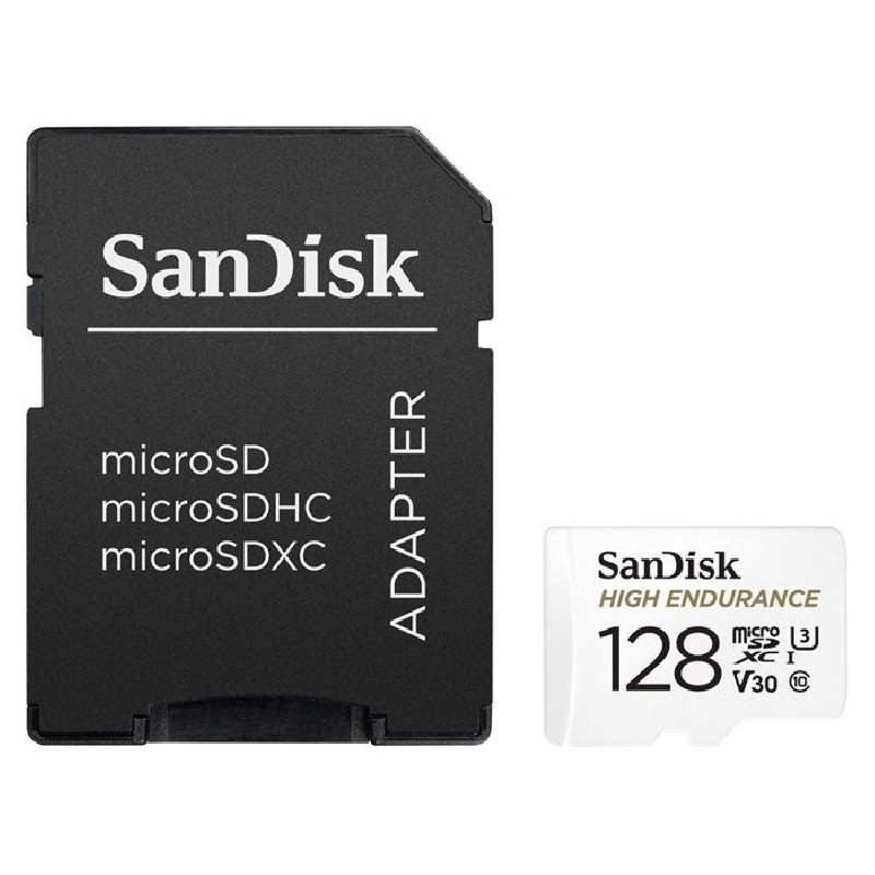 SanDisk MicroSDHC karta 128GB High Endurance (R:100/W:40 MB/s, Class 10, U3 V30) + adaptér