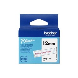 Brother BTAG-132 - Červená na průsvitné - Role (1,2 cm x 4 m) 1 kazeta/y závěsný box - páska nálepek