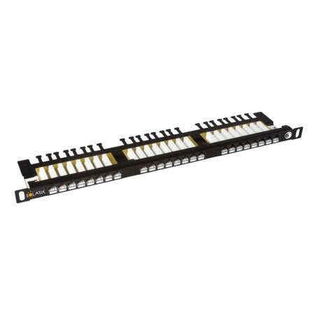 19" patch panel Solarix 24xRJ45 CAT6 UTP s vyvazovací lištou černý 0,5U SX24HD-6-UTP-BK