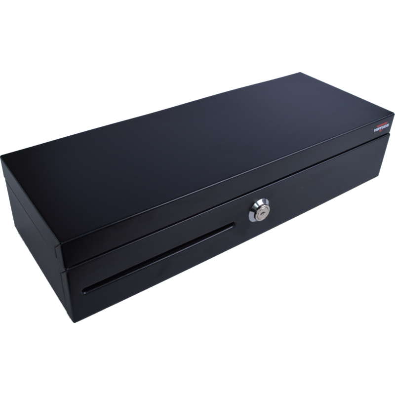Virtuos pokladní zásuvka FT-460C Flip top, s víkem, 9-24V, černá - s kabelem
