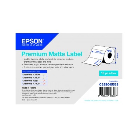 Premium Matte Label - Die-cut Roll: 102mm x 152mm, 225 labels