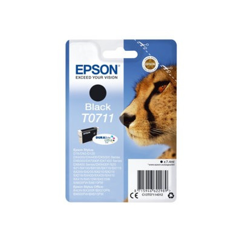 Epson T0711 - 7 ml - černá - originální - blistr s RF alarmem - inkoustová cartridge - pro Stylus DX4400, DX4450, S20, S21