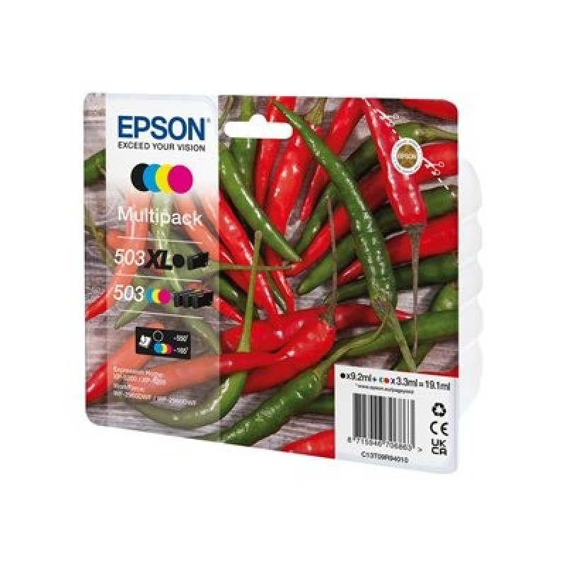 Epson 503/503 XL Multipack - 4-balení - kapacita XL (černá) + Standardní - černá, žlutá, azurová, purpurová - originální