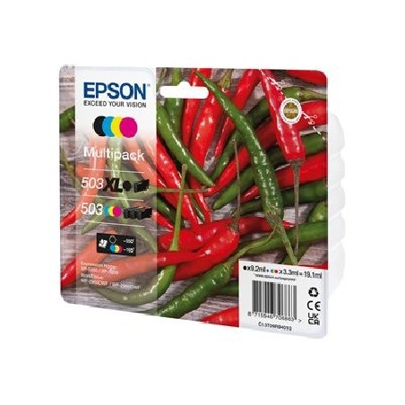 Epson 503/503 XL Multipack - 4-balení - kapacita XL (černá) + Standardní - černá, žlutá, azurová, purpurová - originální