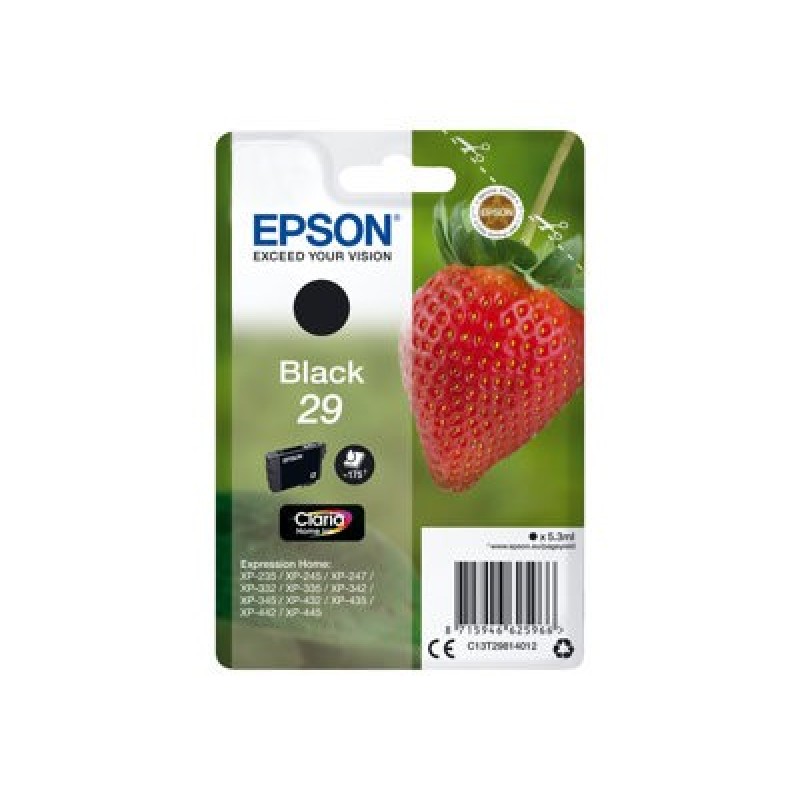 Epson 29 - 5.3 ml - černá - originální - blistr s RF / akustickým alarmem - inkoustová cartridge - pro Expression Home XP-235