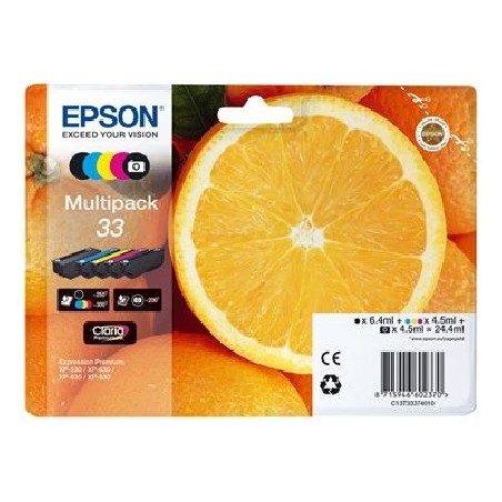 Epson 33 Multipack - 5-balení - 24.4 ml - černá, žlutá, azurová, purpurová, foto černá - originální - blistr s RF / akustickým