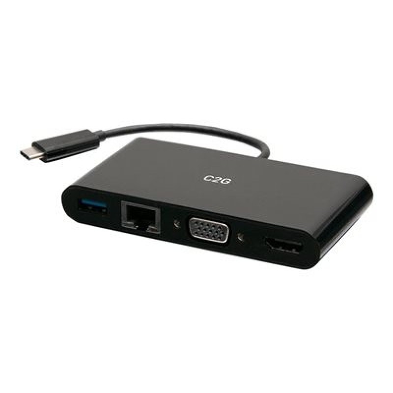 C2G USB C to HDMI, VGA, USB A, Ethernet Adapter - 4K 30Hz - Black - Dokovací stanice - USB-C / Thunderbolt 3 - HDMI, VGA - 1GbE