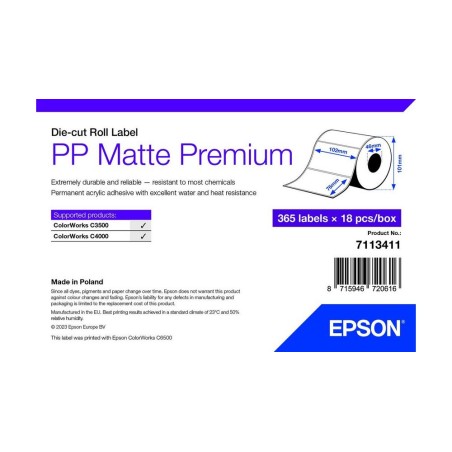 PP MATTE LABEL PREM DIE-CUT/ROLL 102X76MM 365 LABELS