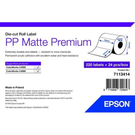 EPSON POKLADNÍ SYSTÉMY PP Matte Label Prem Die-Cut/Roll 76X127MM 220 Labels