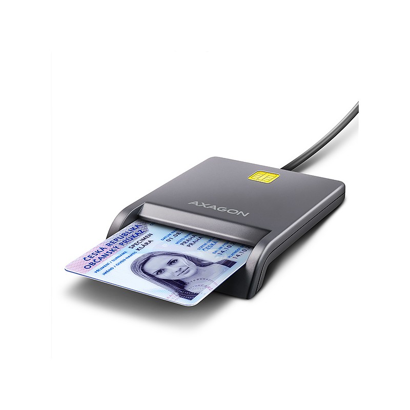 AXAGON CRE-SM3T, USB-A FlatReader čtečka kontaktních karet Smart card (eObčanka), kabel 1.3m