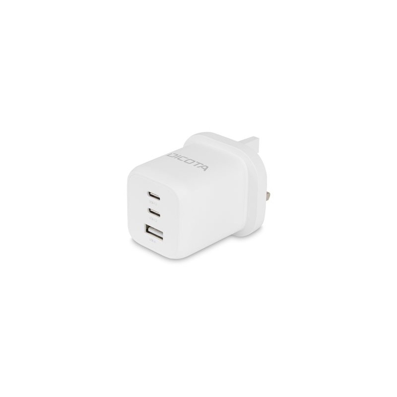 DICOTA - Síťový adaptér - kompaktní, GaN - 65 Watt - 5 A - PD 3.0 - 3 výstupní konektory (2 x USB-C, USB) - bílá - Velká